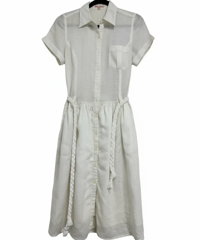 Sacoor Brothers White Ramie Button-Down Midi Shirt Dress