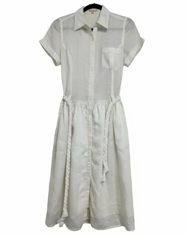 Sacoor Brothers White Ramie Button-Down Midi Shirt Dress