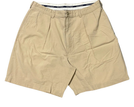 Polo Golf Beige Textured Pleated Cotton Chino Shorts