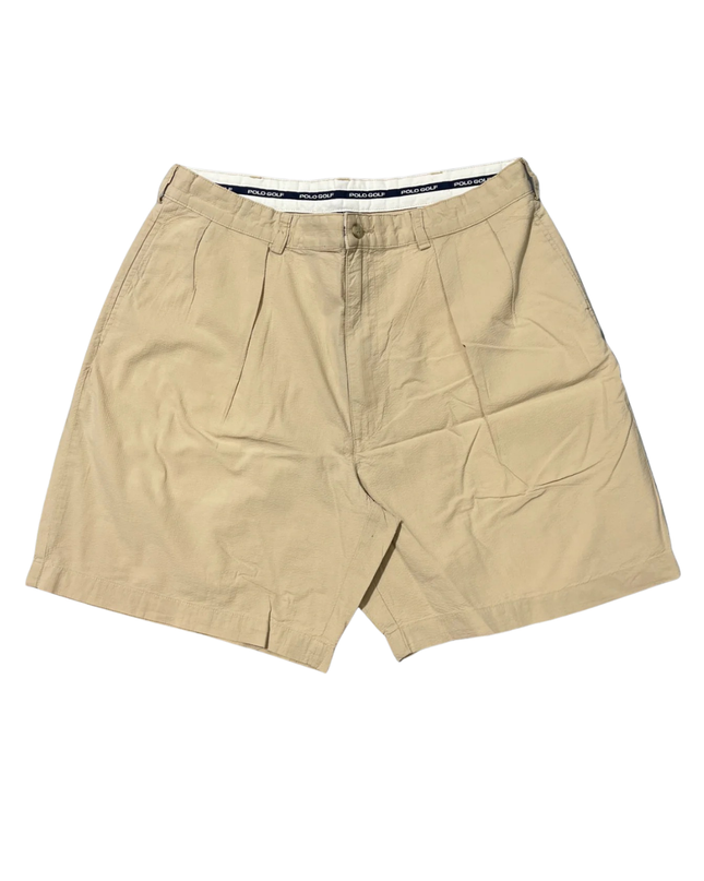 Polo Golf Beige Textured Pleated Cotton Chino Shorts