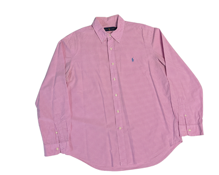 Ralph Lauren Pink Gingham Polo Player Long Sleeve Shirt
