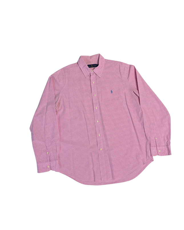 Ralph Lauren Pink Gingham Polo Player Long Sleeve Shirt
