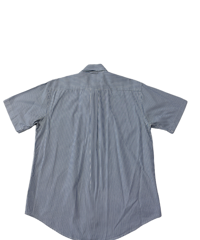 Tommy Hilfiger Men's Blue/White Striped Short Sleeve Button Down Shirt