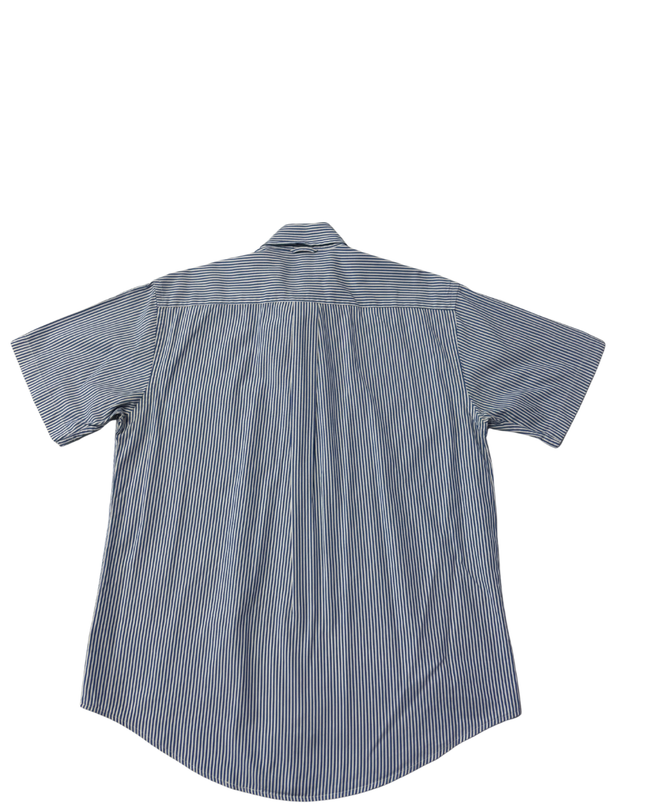 Tommy Hilfiger Men's Blue/White Striped Short Sleeve Button Down Shirt