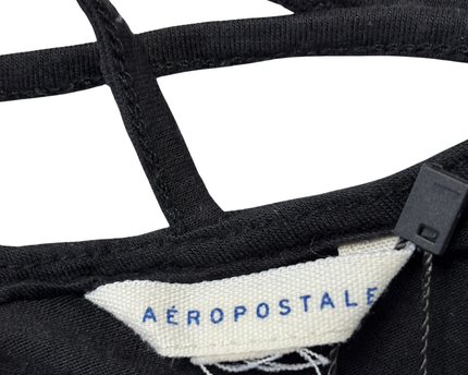 Aeropostale Black Ruffle with Crisscross Front Detail Strap Romper