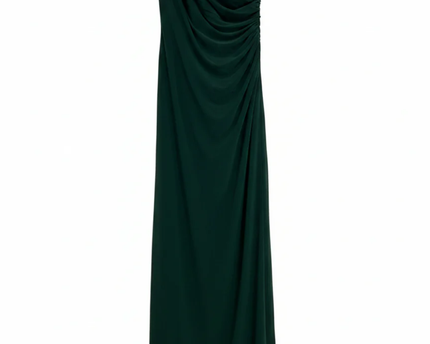 Lauren Ralph Lauren Green One-Shoulder Ruched Maxi Gown