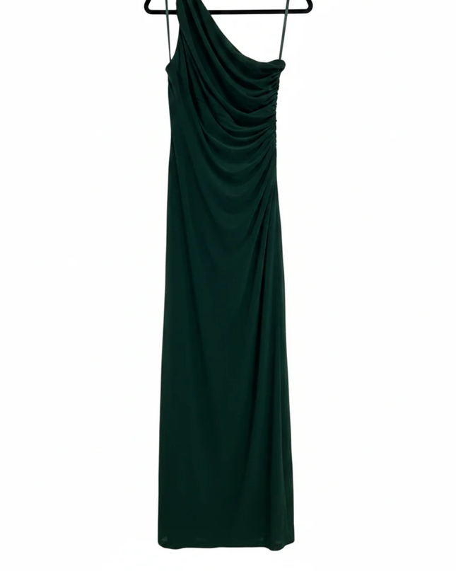 Lauren Ralph Lauren Green One-Shoulder Ruched Maxi Gown