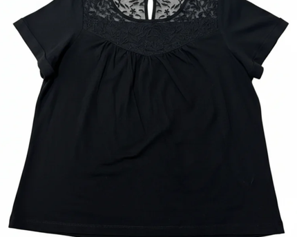 Forever 21 Black Floral Embroidered Mesh Yoke Blouse