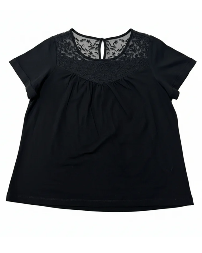 Forever 21 Black Floral Embroidered Mesh Yoke Blouse