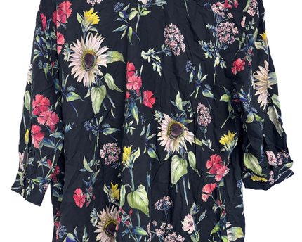 Zara Black Floral Button-Down Blouse