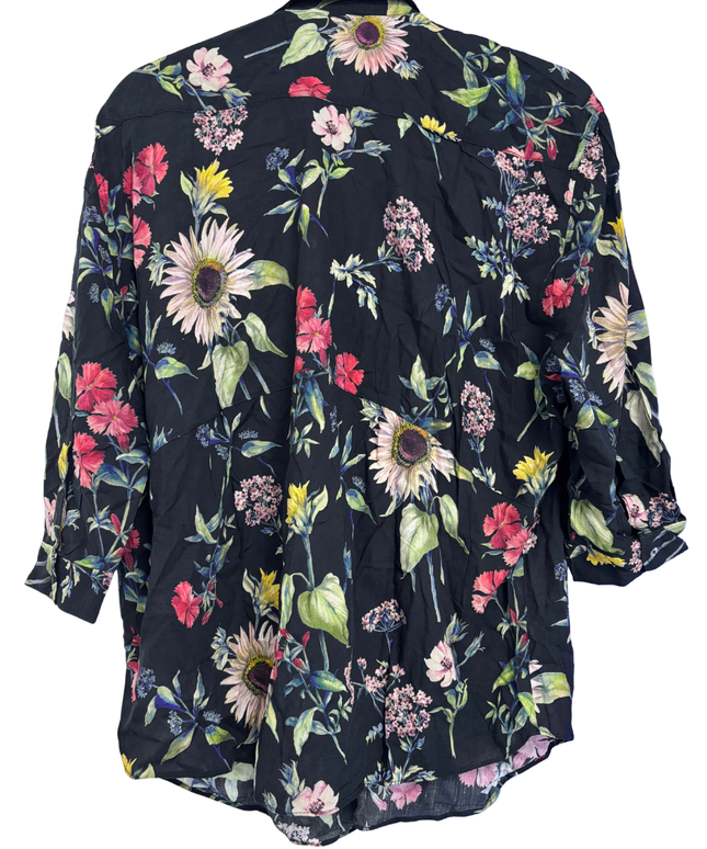 Zara Black Floral Button-Down Blouse