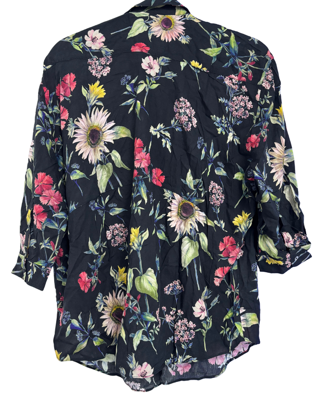 Zara Black Floral Button-Down Blouse