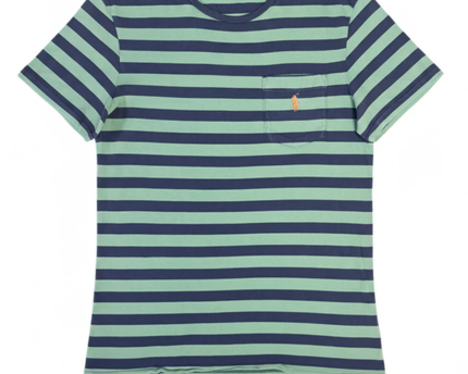 Polo Ralph Lauren Blue and Green Striped Pocket T-Shirt