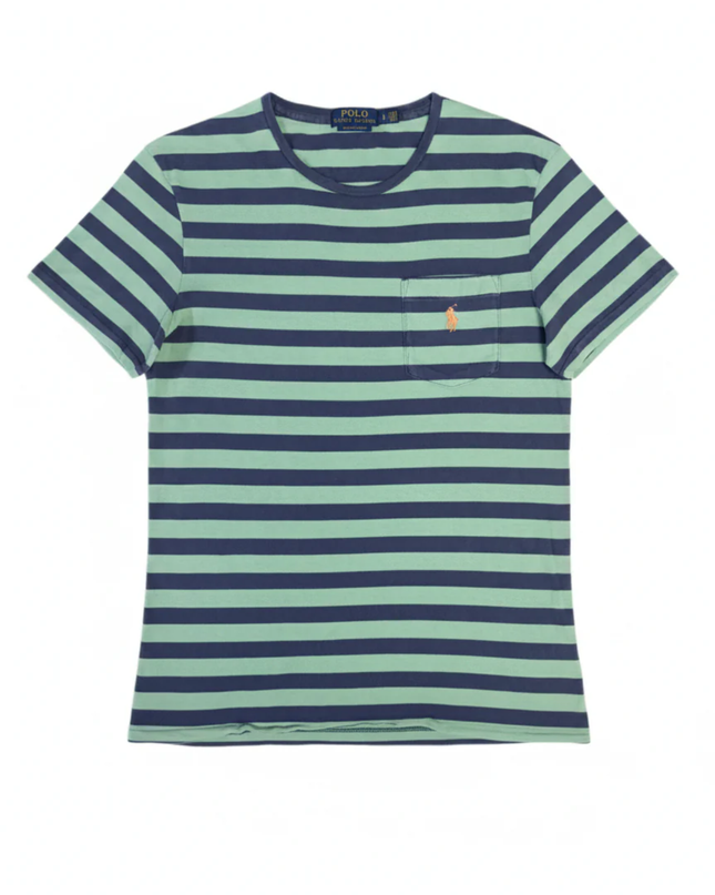 Polo Ralph Lauren Blue and Green Striped Pocket T-Shirt