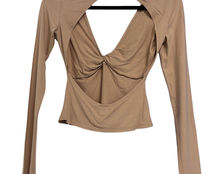 Asos Luxe Tan Twist Front Long Sleeve Top