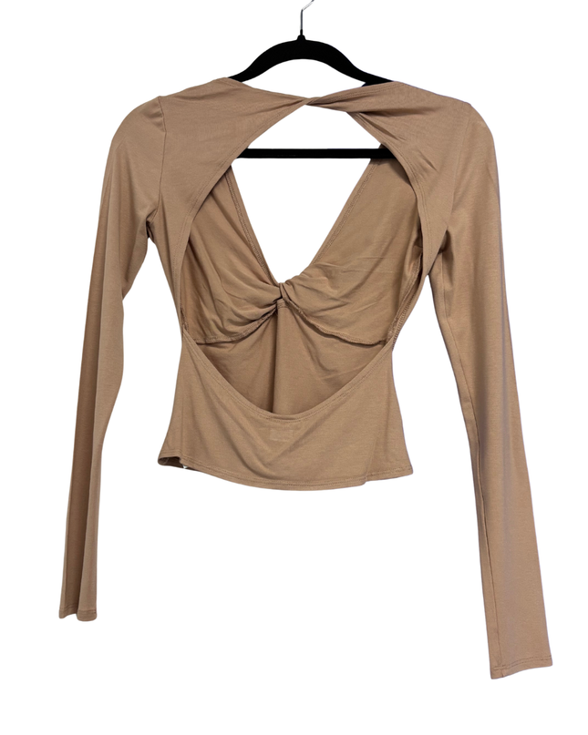 Asos Luxe Tan Twist Front Long Sleeve Top