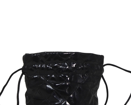 Guess Black Quilted Patent Drawstring Bucket Bag