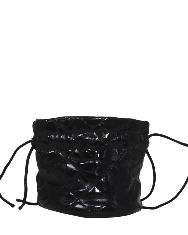 Guess Black Quilted Patent Drawstring Bucket Bag
