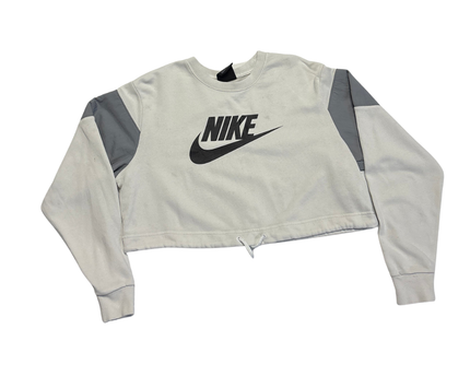 Nike Light Gray Swoosh Cropped Long Sleeve Crop Top