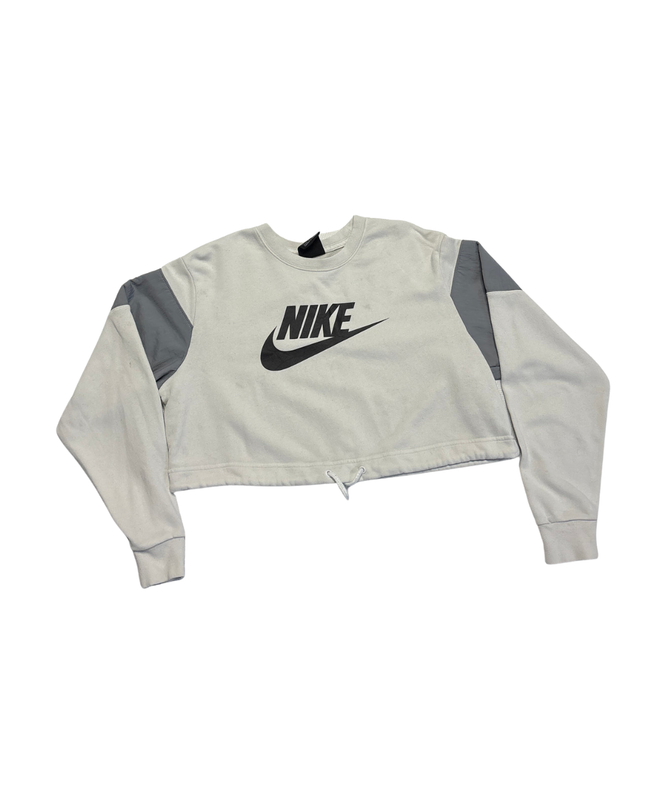 Nike Light Gray Swoosh Cropped Long Sleeve Crop Top