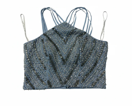 Say Yes to the PROM Light Blue Beaded and Sequined Crop Top