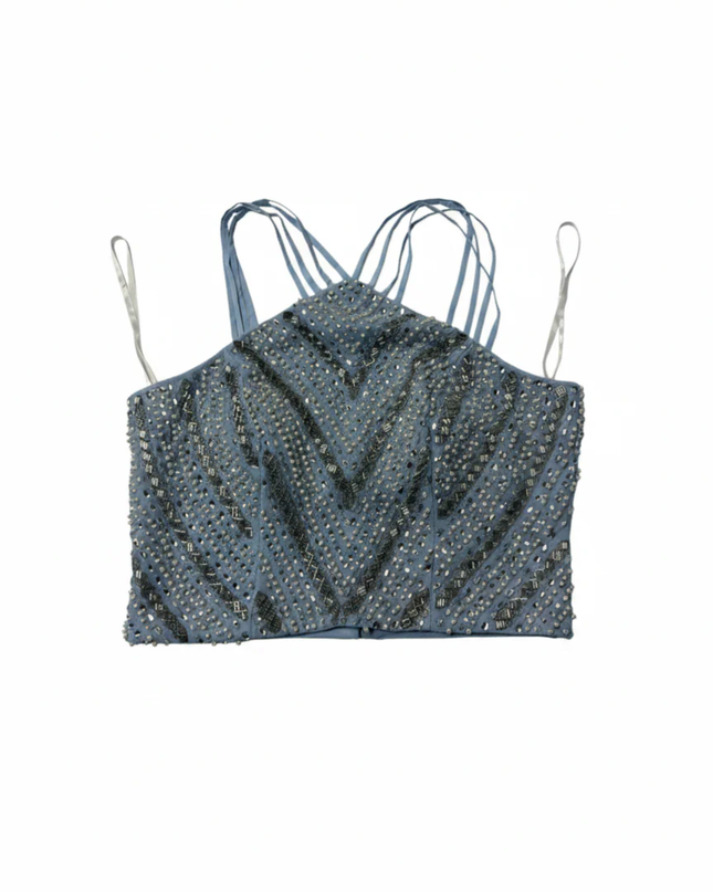 Say Yes to the PROM Light Blue Beaded and Sequined Crop Top
