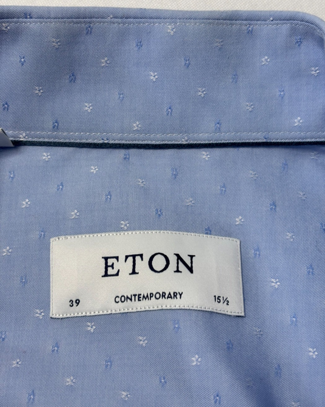 ETON Blue Contemporary Fit Micro-Patterned Cotton Dress Shirt