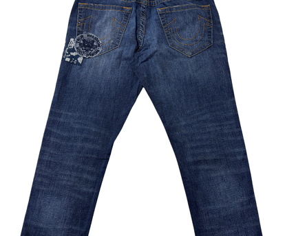 True Religion Blue Geno Relaxed Slim Patched Jeans