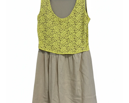 Massimo Dutti Yellow & Beige Lace Linen-Blend Sleeveless Dress