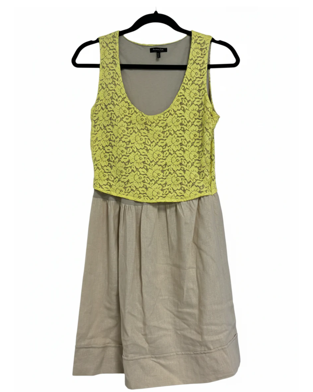Massimo Dutti Yellow & Beige Lace Linen-Blend Sleeveless Dress