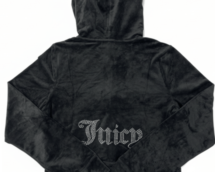 Juicy Couture OG Big Bling Velour Zip-Up Black Hoodie