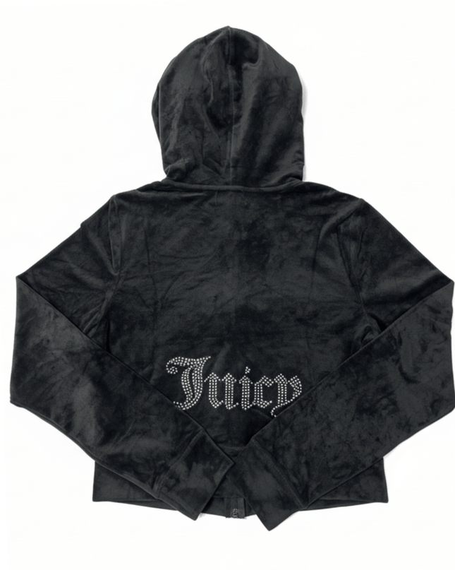 Juicy Couture OG Big Bling Velour Zip-Up Black Hoodie
