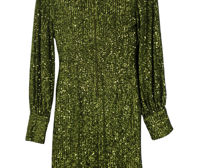 Little Mistress Green Sequin Ruffle Mini Wrap Dress