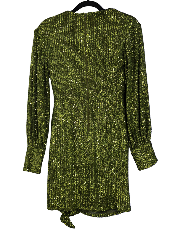 Little Mistress Green Sequin Ruffle Mini Wrap Dress