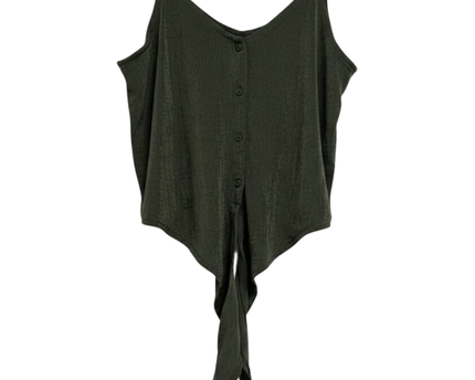 Bershka Olive Green Button-Front Tie-Hem Crop Top