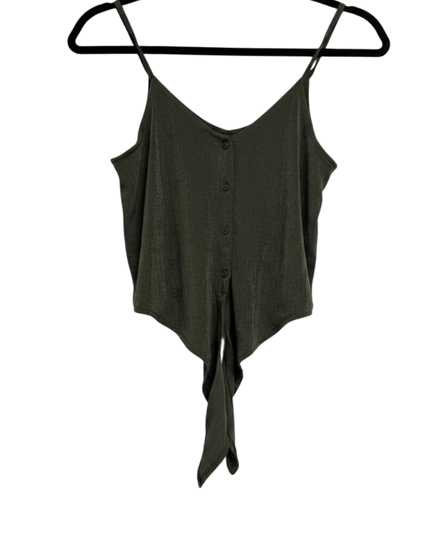 Bershka Olive Green Button-Front Tie-Hem Crop Top