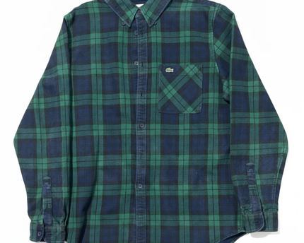 Lacoste Green/Navy Plaid Long-Sleeve Regular Fit Cotton Shirt