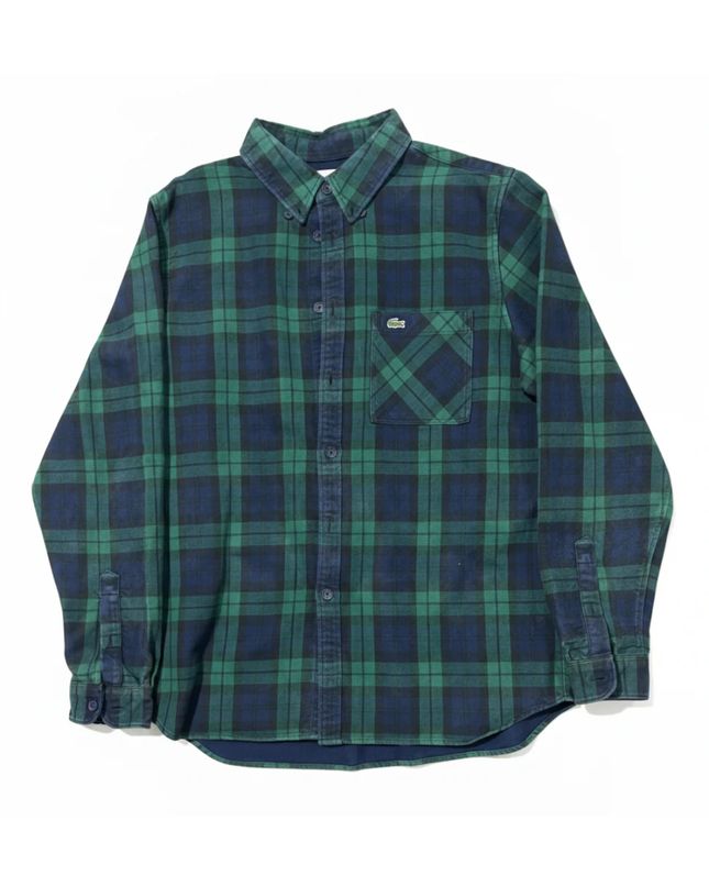 Lacoste Green/Navy Plaid Long-Sleeve Regular Fit Cotton Shirt