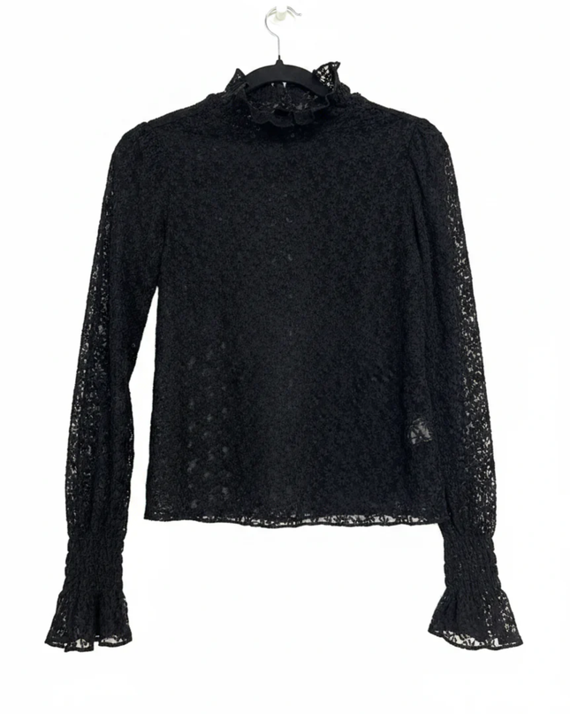 ONLY Black Floral Lace Mock Neck Long Sleeve Top