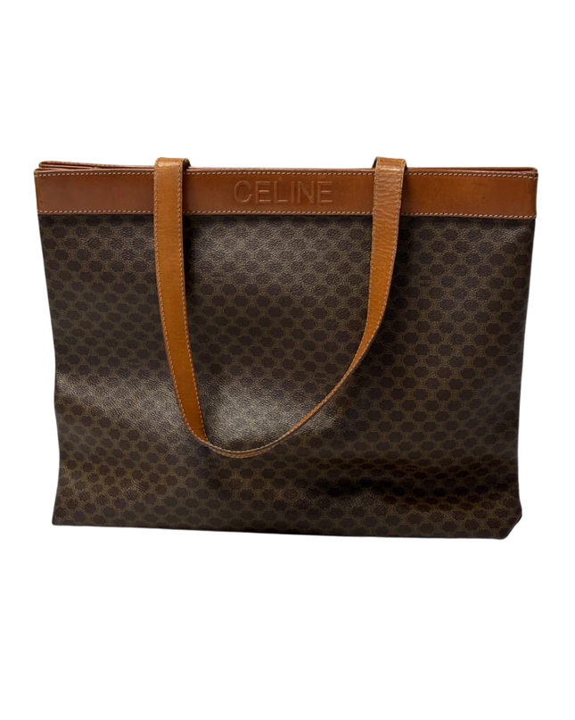 Celine Brown Vintage Macadam Monogram Tote Bag