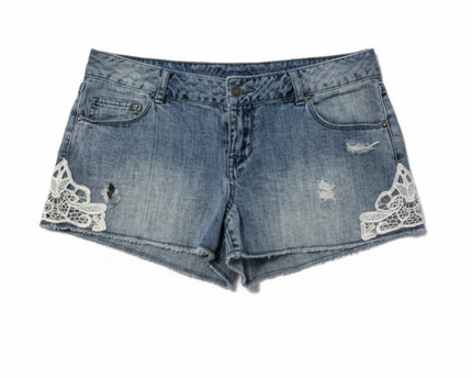 American Rag Cie Blue Distressed Denim Shorts with Lace Trim