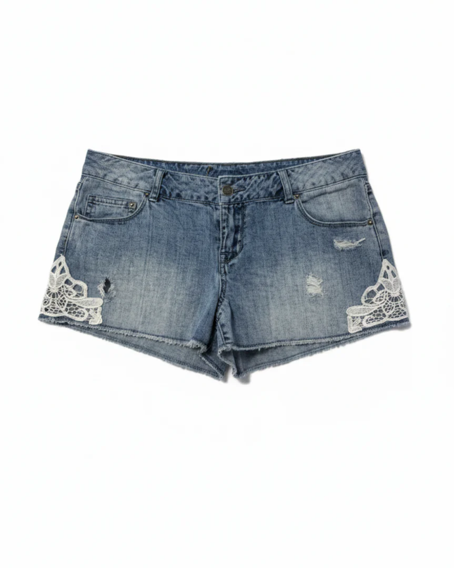 American Rag Cie Blue Distressed Denim Shorts with Lace Trim