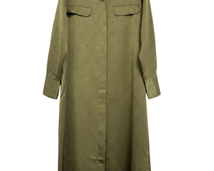 MNG Olive Green Textured Maxi Shirt Dress