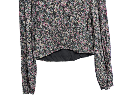Wild Fable Multicolor Floral V-Neck Ruched Long Sleeve Top