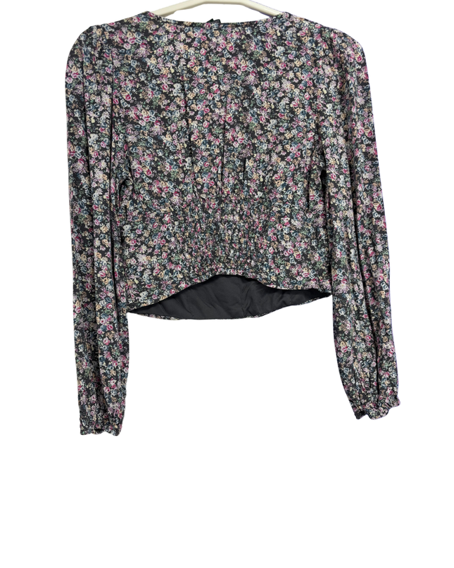 Wild Fable Multicolor Floral V-Neck Ruched Long Sleeve Top