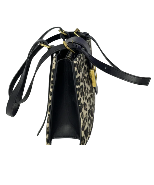 Jean Paris Leopard Print Rectangular Satchel Bag