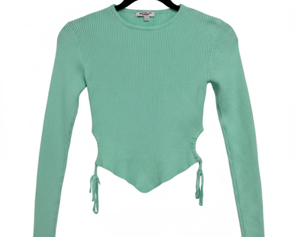 DON'T CALL ME Jennyfer Green Ribbed Cut-Out Long Sleeve Crop Top