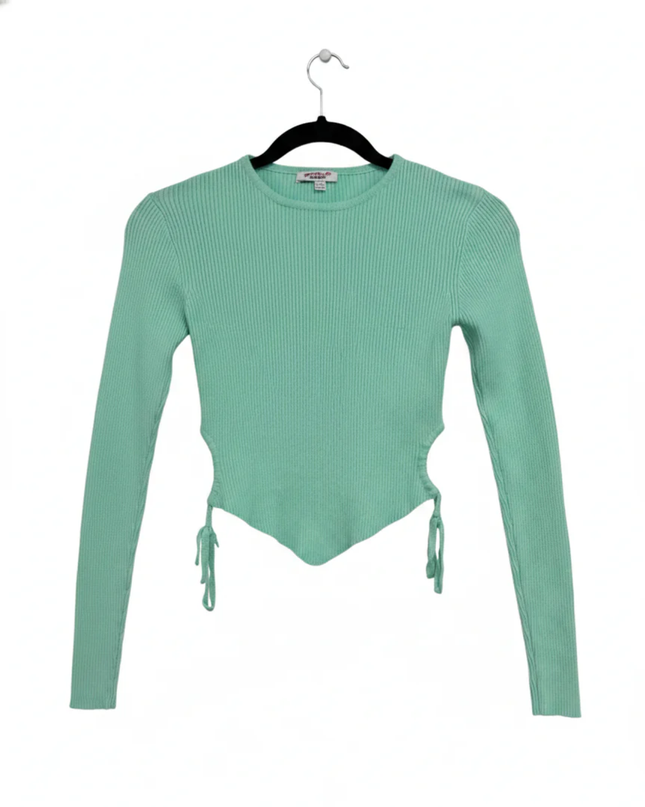 DON'T CALL ME Jennyfer Green Ribbed Cut-Out Long Sleeve Crop Top