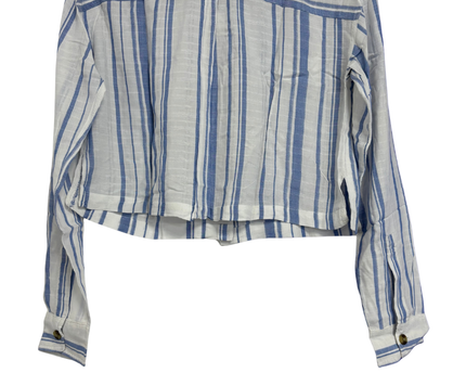 Aeropostale Blue and White Striped Cropped Long-Sleeve Shirt