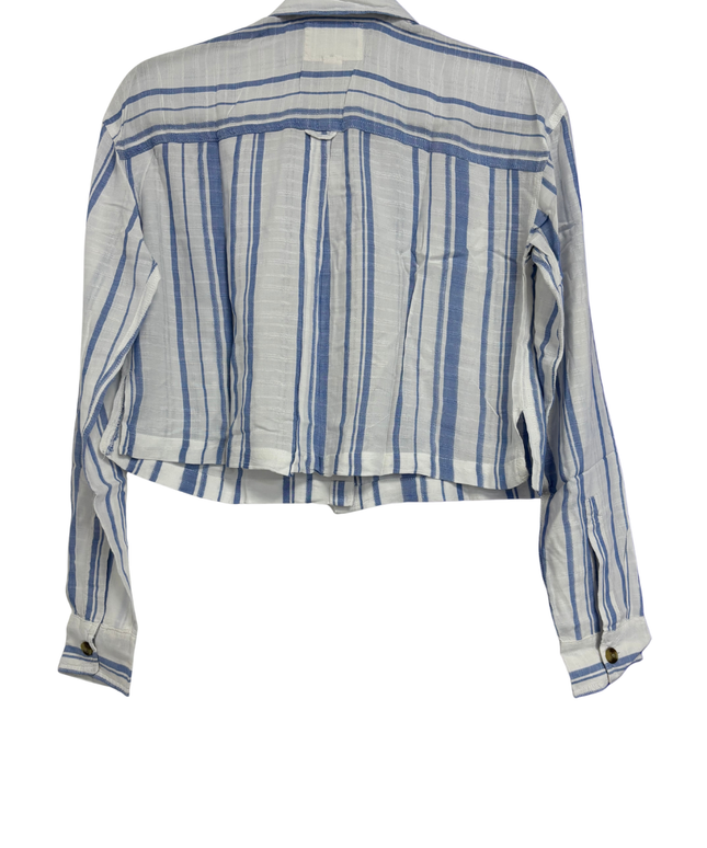 Aeropostale Blue and White Striped Cropped Long-Sleeve Shirt